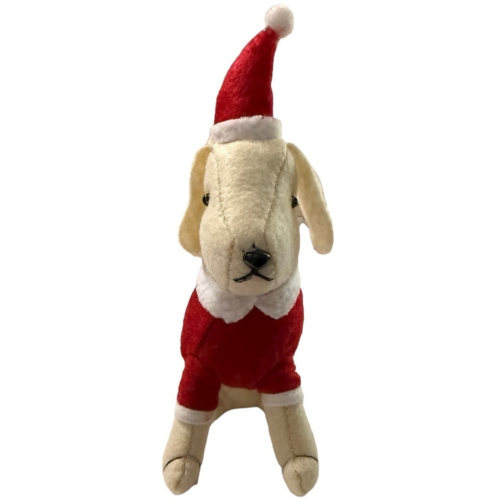 Adorable Plush Dog in Santa Outfit – Christmas Holiday Decor